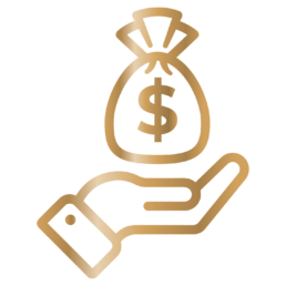 Gold hand holding money bag icon, The Parent team, Las Vegas mortgage lenders