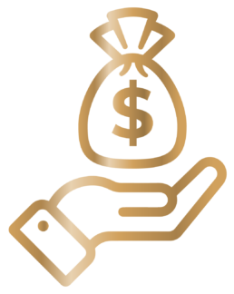 Gold hand holding bag of money icon made by The Parent Team mortgage loan office