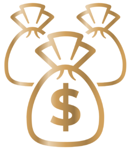Gold money bags icon made by The Parent Team mortgage loan office